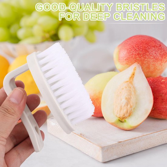 Groenteborstels, 8x7x6,5cm PP-Materiaal Fruit en Groenteborstel met Stijve Borstelharen en Handvat voor Fruit Aardappelen Wortelen Voedsel(Wit & Groen) — afbeelding 3