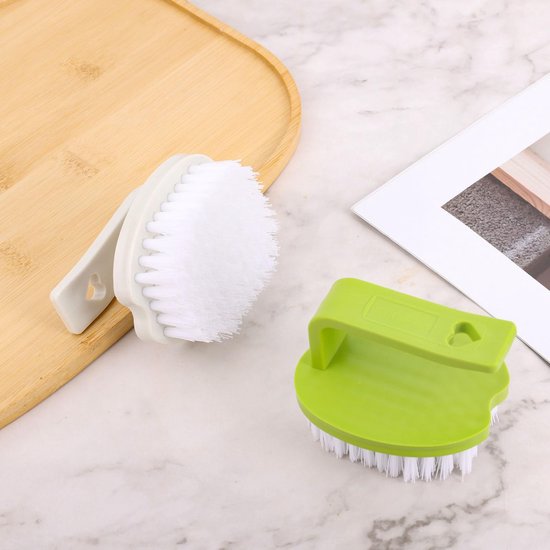Groenteborstels, 8x7x6,5cm PP-Materiaal Fruit en Groenteborstel met Stijve Borstelharen en Handvat voor Fruit Aardappelen Wortelen Voedsel(Wit & Groen) — afbeelding 2