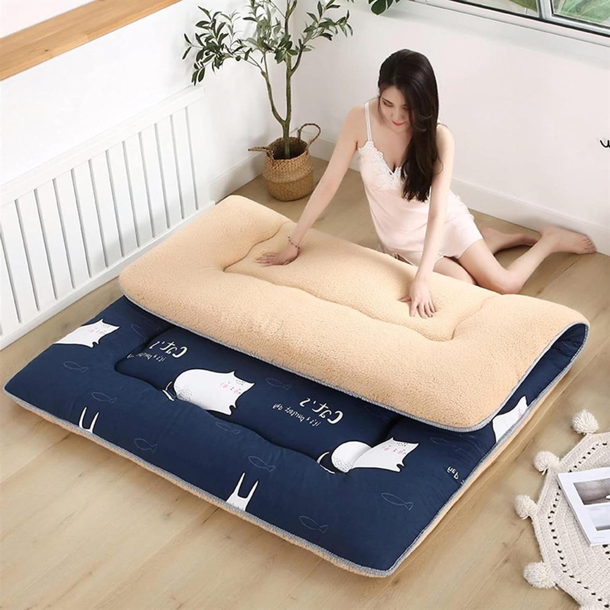 Opvouwbare Tatami Mat - Japanse Vloermatras Futon - Comfortabel Slapen - Verstevigde 5-laags Structuur - 135x200cm - Kat 2