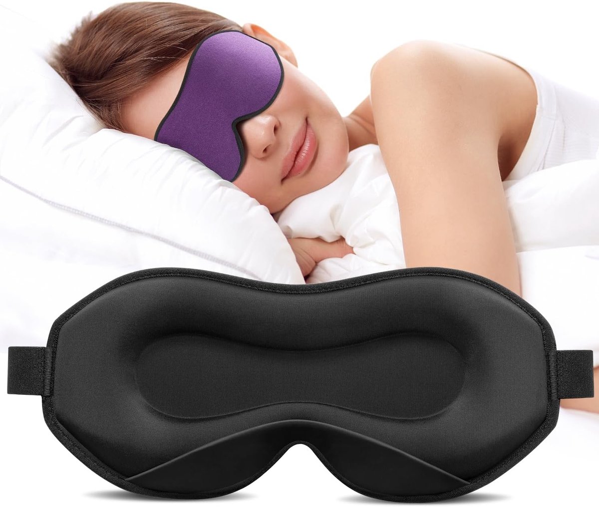 2024 Slaapmasker voor zijslapers, 3D heren en dames, zacht en ademend oogmasker, slaapmaskers, 100% lichtblokkerende bril met verstelbare riem, reizen, paars