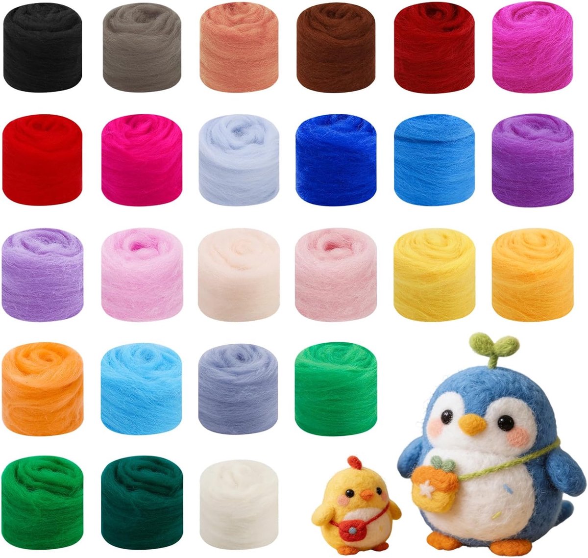 Set van 25 kleuren viltwol (elk 3 g) - helende wol voor droogvilten en nat vilten, sprookjeswol voor breien en wolvilt knutselen, doe-het-zelf kerstdecoratie, starterset, ideaal voor vilten, breien