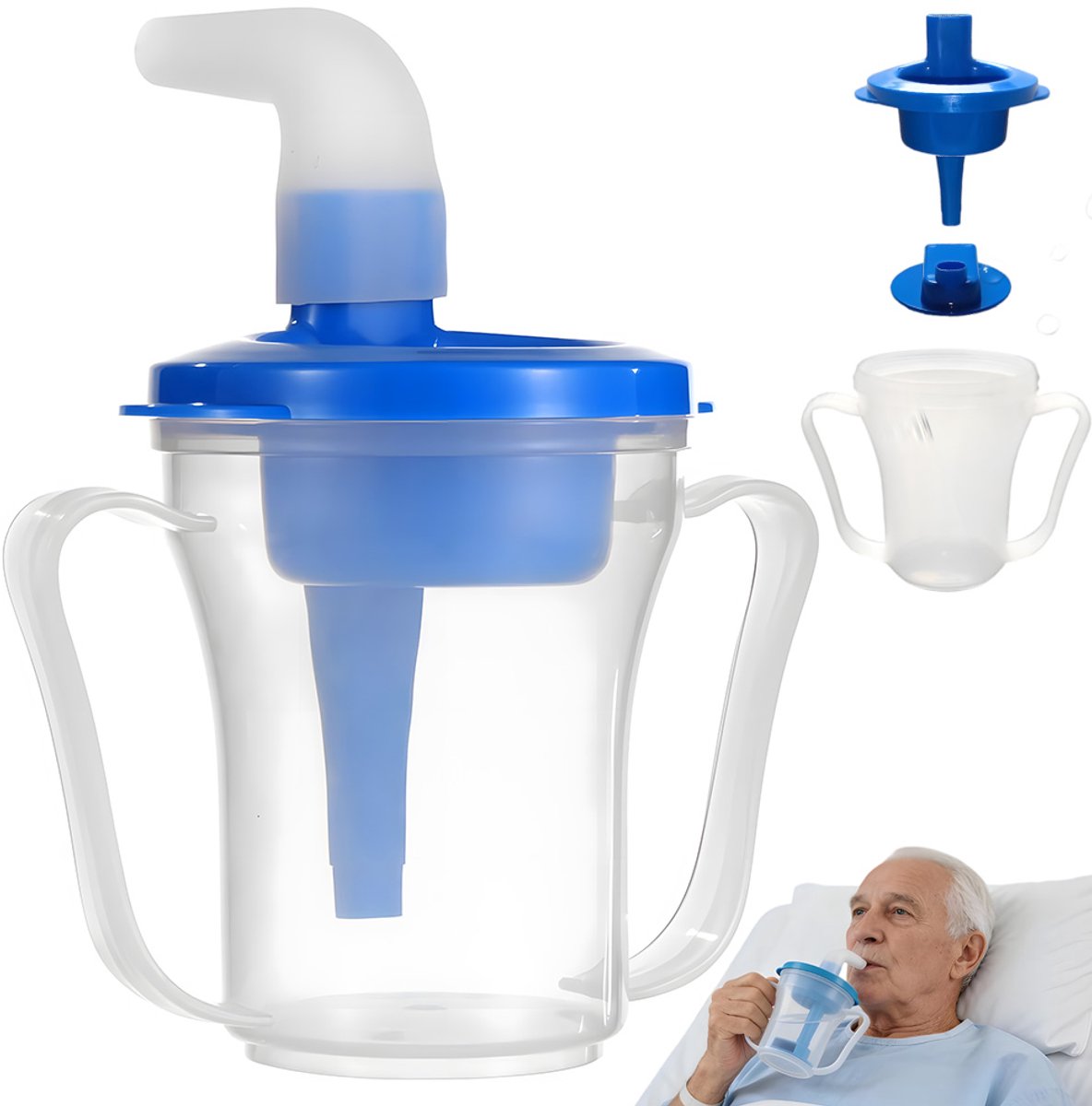 Drinkbeker - Anti-verslik Drinkbeker - 250ml - 2 Stroomsnelheden 5ml & 10ml - Dubbele Handgrepen & Ergonomisch - Lekvrij & BPA-vrij - Afneembaar & Vaatwasserbestendig - Voor Ouderen & Slikproblemen