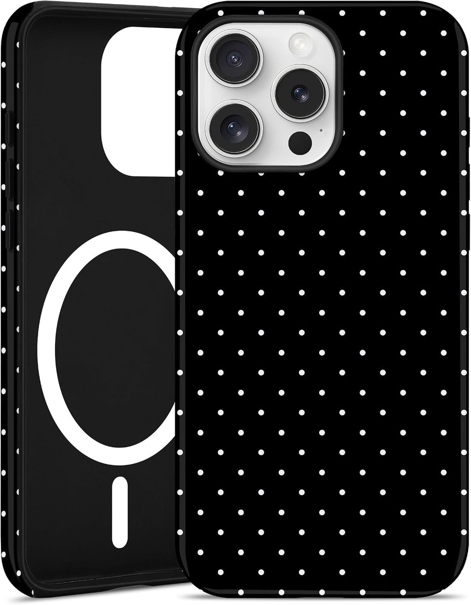 Magnetisch hoesje voor iPhone 13 Pro, leuk gestippeld esthetisch ontwerp, compatibel met MagSafe, zwart