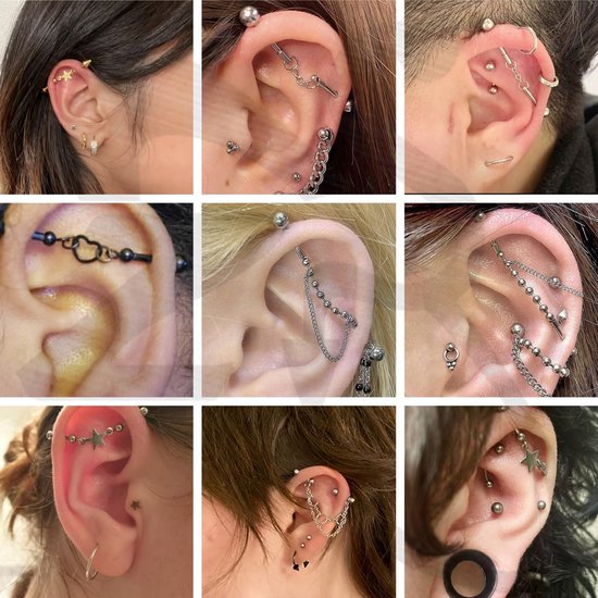 1 paar industriële piercing, chirurgisch staal, 16 g, industriële oorstekers, hanger, ketting, sieraden, industriële staaf, kraakbeen, helix, voor vrouwen en mannen — afbeelding 5