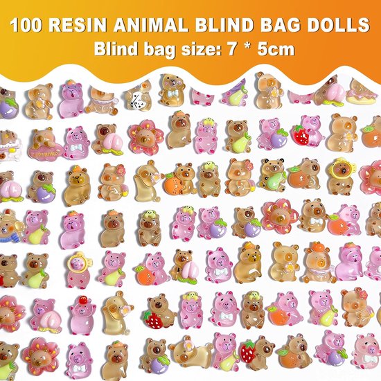 100 Mini Glow-in-the-Dark Dieren Blind Bag Mystery Bag - Glow in the Dark Hars Dierfiguren voor Feengarten Accessoires, Willekeurig Ontwerp (100 stuks) — afbeelding 5