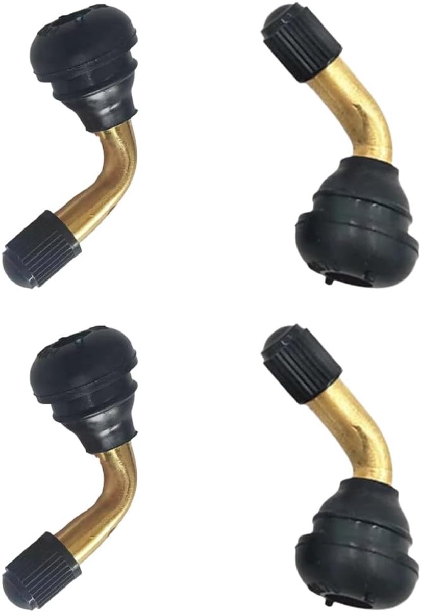 Set van 4 tubeless ventielen van messing (PVR70), geschikt voor auto's, fietsen en scooters, met 90° en 135° gebogen ventielen voor eenvoudige installatie (voor motorfietsen, scooters