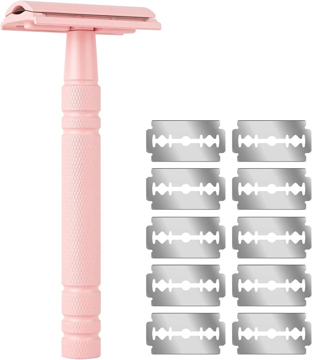 Scheermes voor dames met 10 reservemesjes, scheermes voor mannen met antislip handgreep, metalen scheermes, veilig en herbruikbaar, voor een zachte en nauwkeurige scheerbeurt, geschikt voor alle