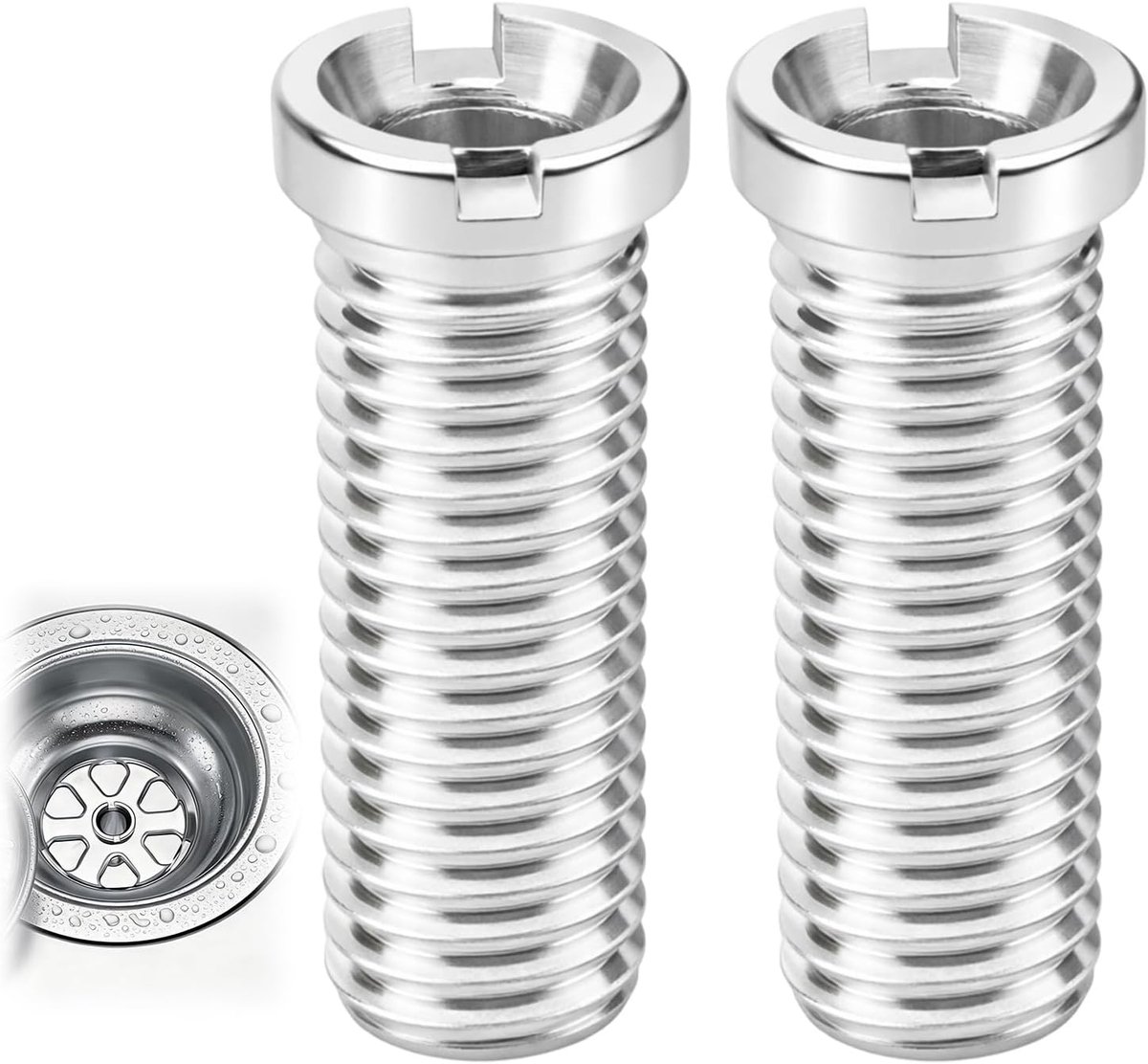 2 stuks holle schroef gootsteen M12 x 35 mm, roestvrijstalen verbindingsschroef voor zeefkorfventiel, roestvrij, ideaal als Blanco spoelbakaccessoires & universeel reserveonderdeel, zilver