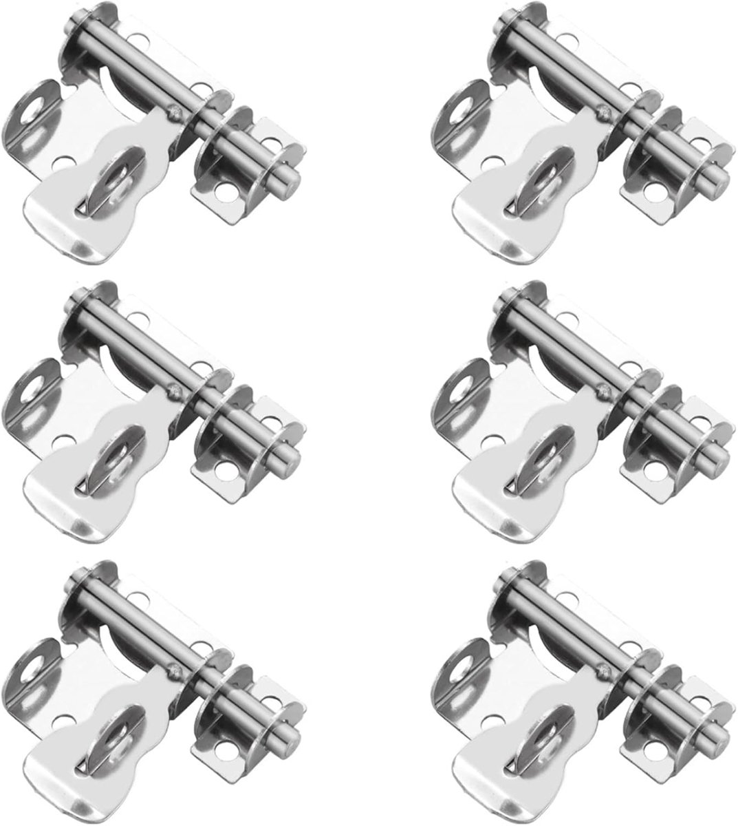 6 Stuks RVS Schuifslot, Schuifbout Deur, Schuifdeurvergrendeling, Geschikt voor Kastdeuren, Staldeuren, Schuifdeuren, Speciale Deursloten(Zilver)