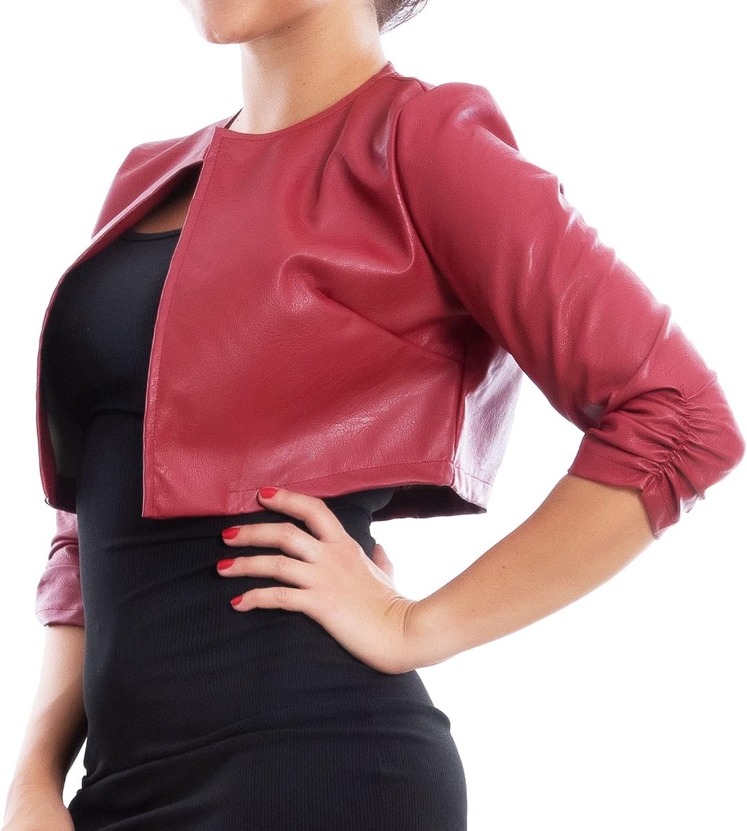 Korte damesjas van kunstleer, bolero zonder gekrulde sluiting, VB-10381