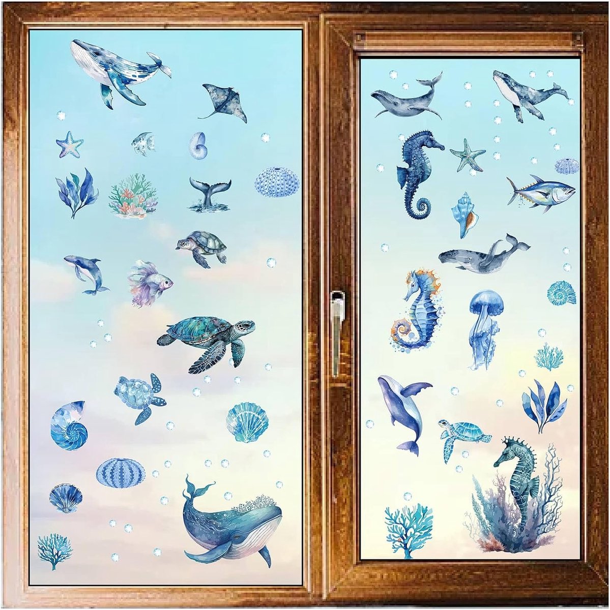 Raamstickers schildpad walvis zeepaardje kwallen zelfklevende pel-en-stok muur klampen PVC waterdicht voor thuis badkamer slaapkamer glas auto woonkamer