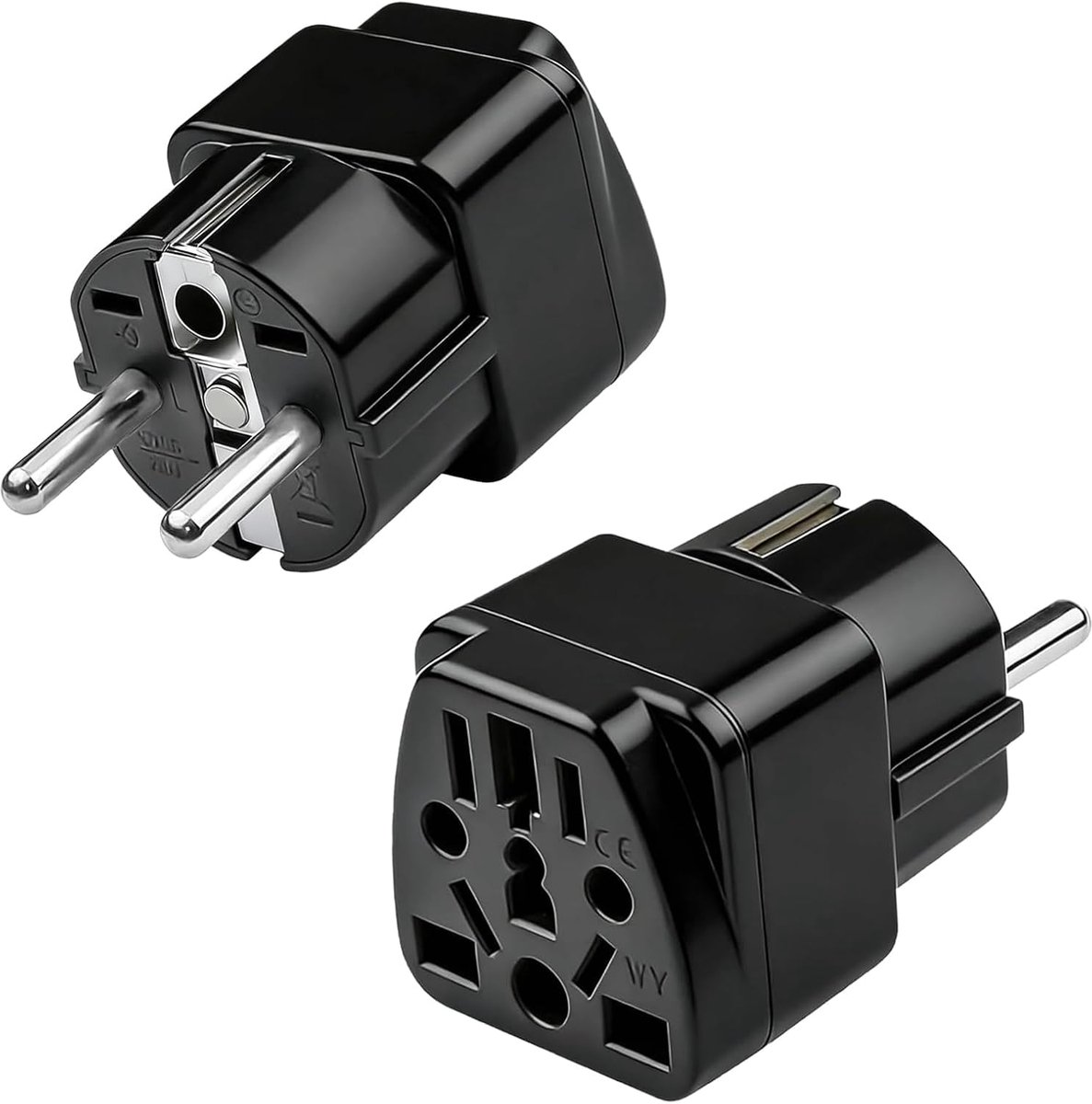 2 stuks stekkeradapters, US to EU adapter, UK to EU adapter, internationale universele adapter, stekkeradapter China voor Duitsland, VS, UK, Zwitserland, China, enz