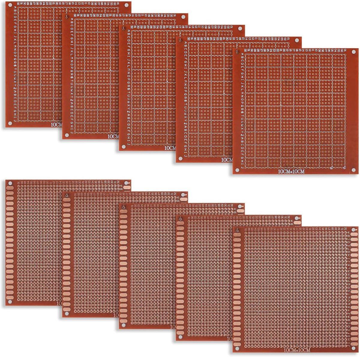 10 stuks PCB-printplaten, prototype, universeel prototype, 10 x 10 cm, doe-het-zelf elektronische prototypen, geperforeerde basis, dubbelzijdige printplaat, prototype voor doe-het-zelfproject