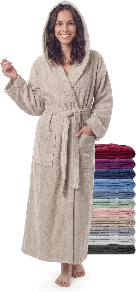 Badjas Extra Lang met Capuchon – 100% Katoen Badstof 380 g/m² – Sauna & Spa Ochtendjas, Enkel Lengte, Zacht en Absorberend, Maten S–XXL