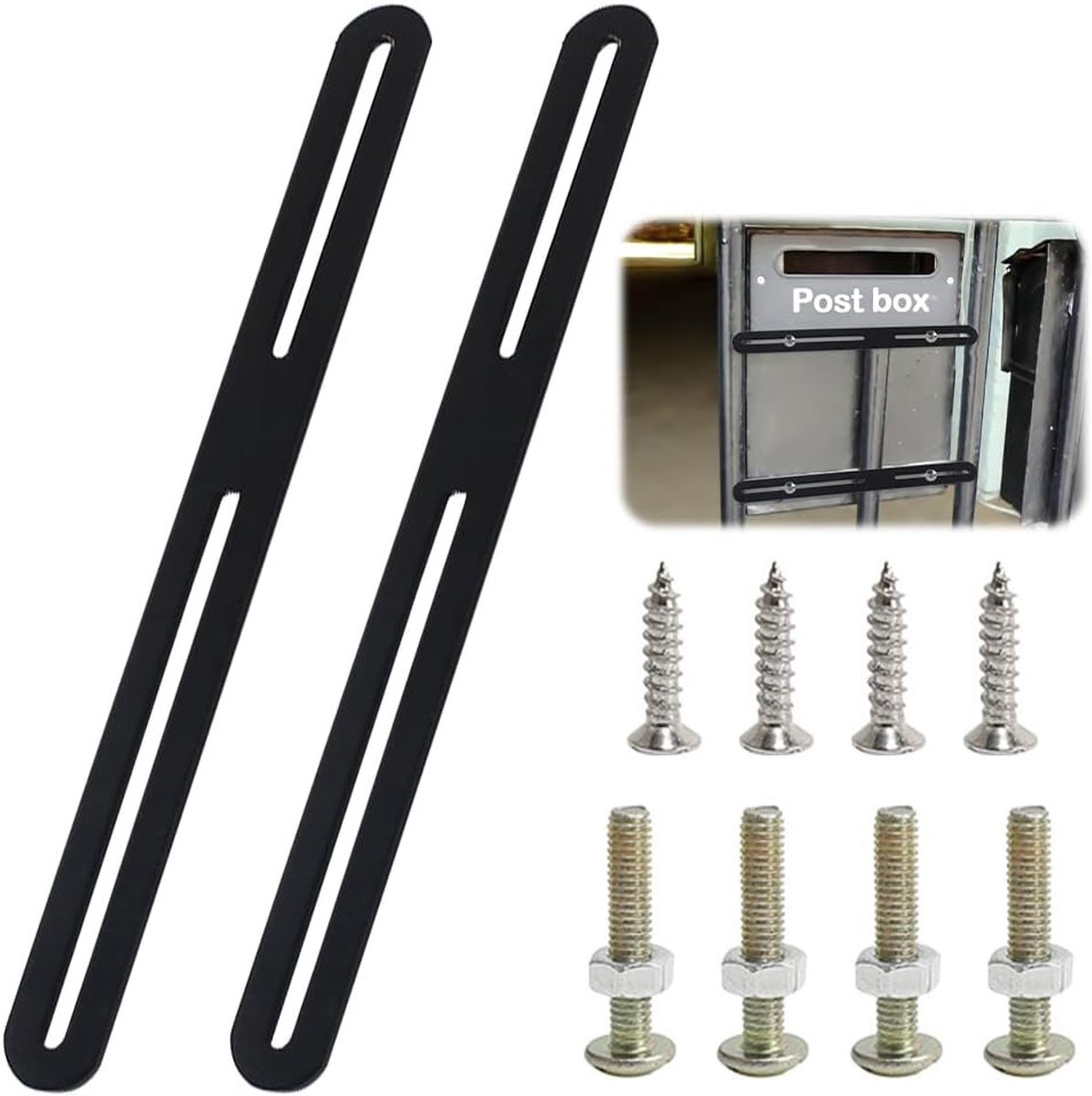 Postbox Bevestigingsset voor Hekken, 2 Stuks, 280 x 24 mm, Ideaal voor Post en Brieven, Geschikt voor Poorten en Hekken (Zwart, 280 mm)