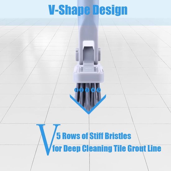 Voegborstel Lange Steel - Grout Schrobber - Vloeren Schoonmaken - 180° Draaibare Kop - Verstelbaar 52 Inch - Blauw — afbeelding 5
