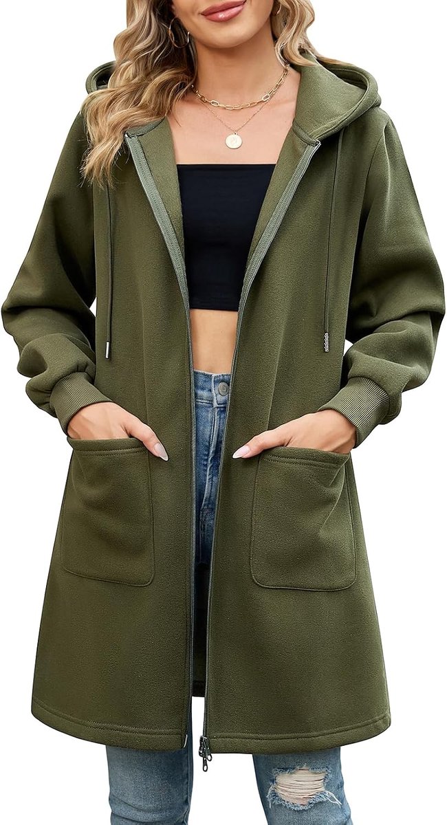 Hoodies Zip Up Hoodie Dunne Fleece Lange Dames Sweatshirts Jas Casual Hooded Jas Losse Hoody met Zakken voor Dagelijks Outdoor