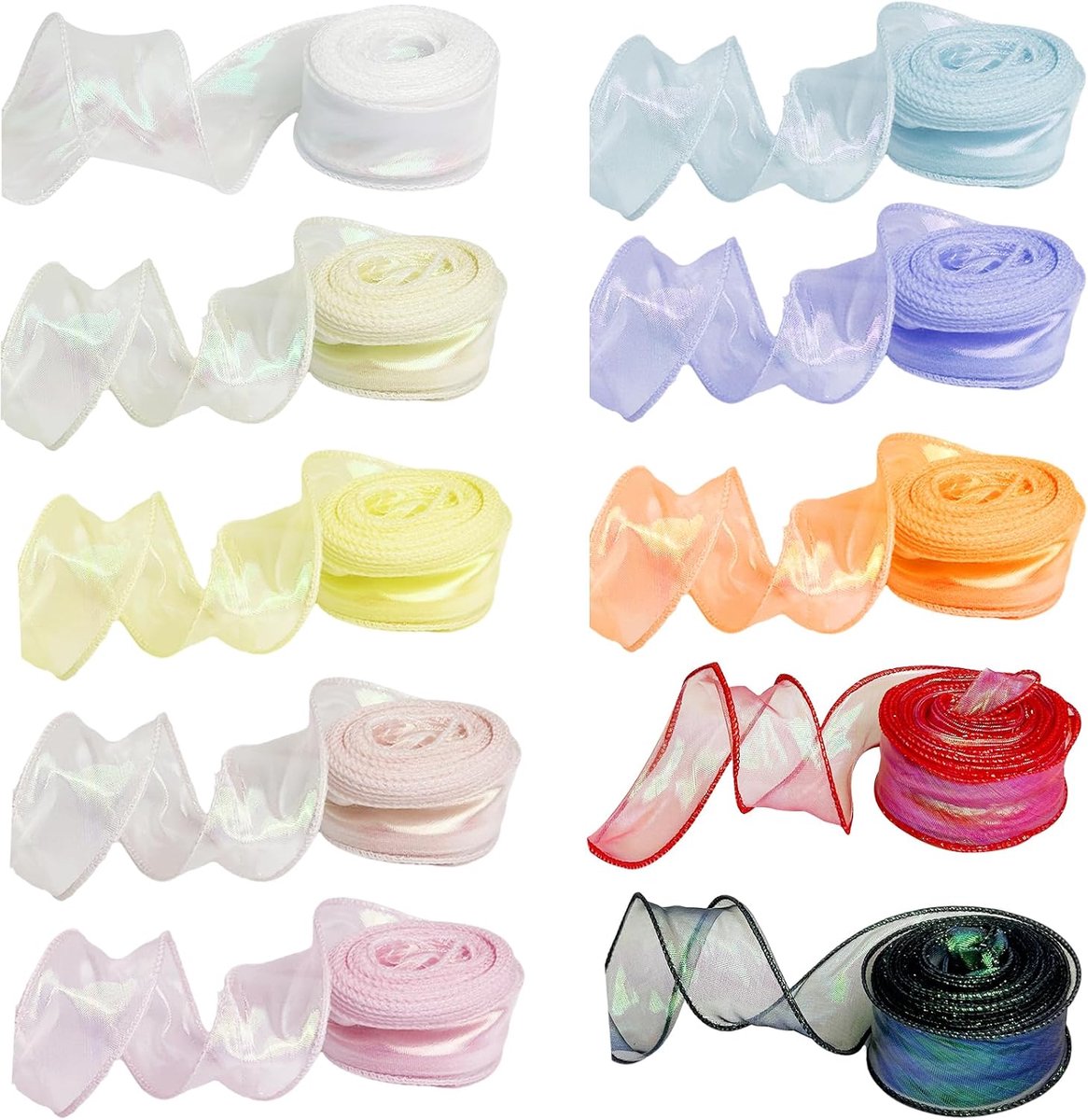 10 rollen, 4 cm x 9 m, organza sjerp, glitterstof, sneeuw pure regenboog organza, chiffon lint, decoratieve linten voor bruiloften, meubels, vieringen, feestdecoraties, doe-het-zelf