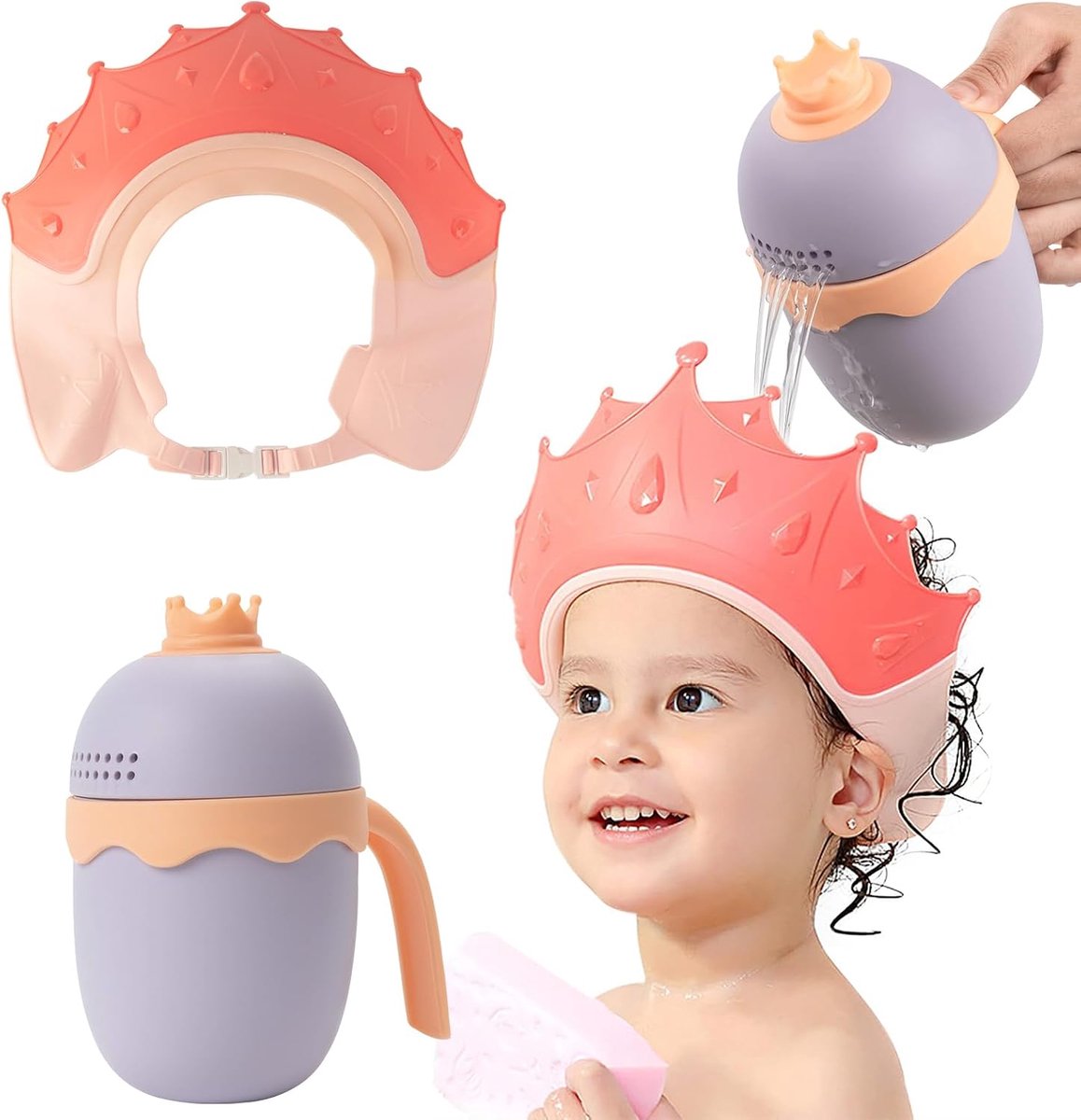 Baby Shower Cap voor kinderen, verstelbaar kleuter haar wassen shampoo schild hoed Baby bad vizier douche hoed voor kinderen 6-mond tot 9 jaar (Crown Pink)