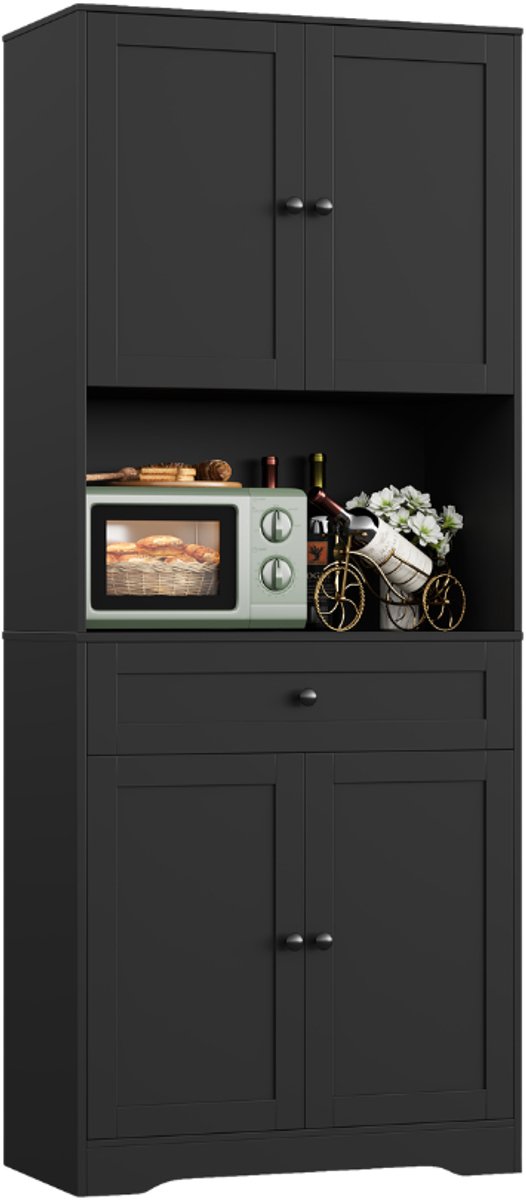 Keukenkast – Voor keukenopslag en pantry – Met 4 deuren, lade en verstelbare planken – 180x75x40cm