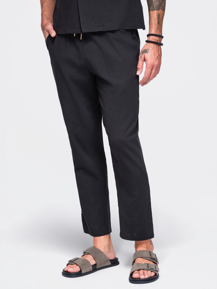 OMBRE Broek - Regular Fit - Katoen - Gestreept Zwart L