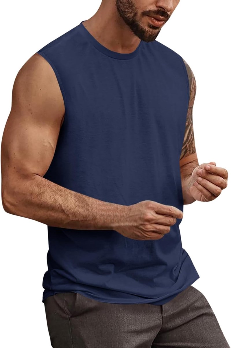 Heren tanktop S - katoen - mouwloos spiershirt - ademend voor sport - ShopVlot