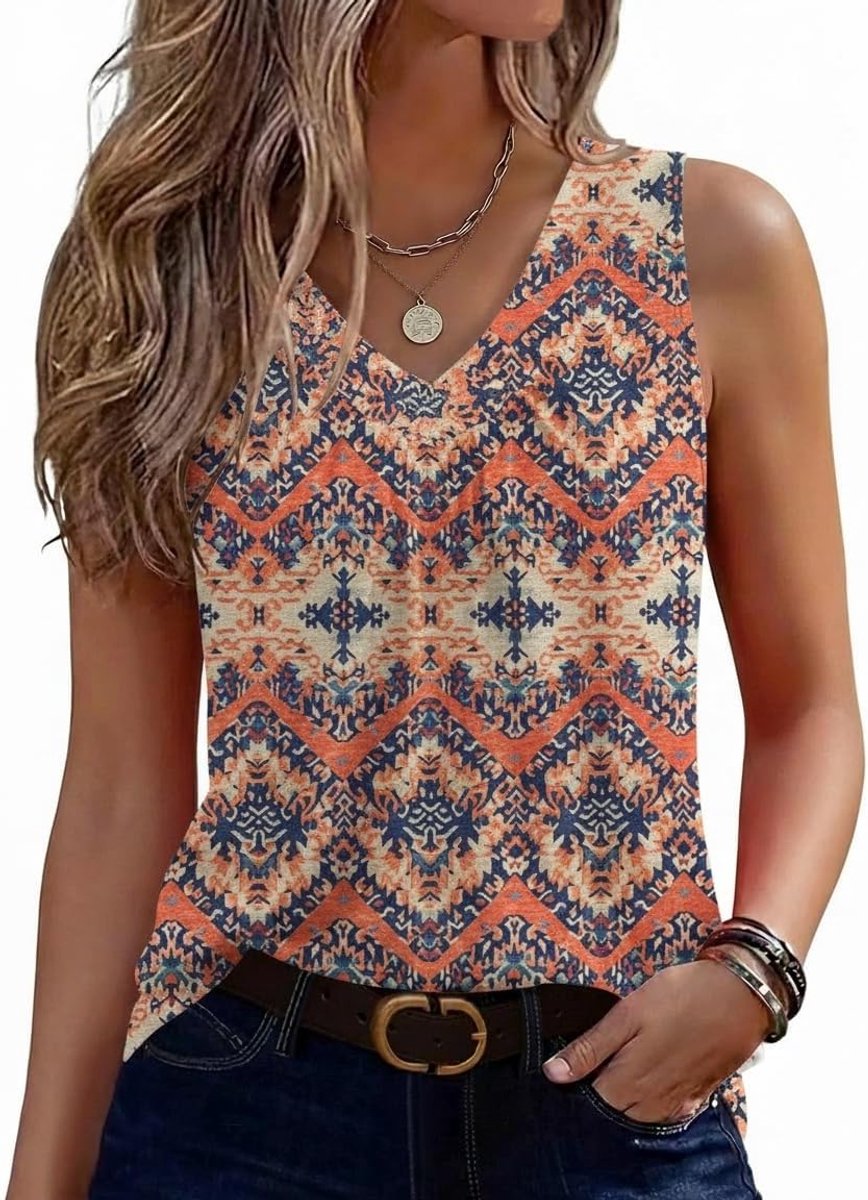 Top dames V-hals tanktop zomer bovenstuk mouwloos T-shirt casual vest met ronde zoom S-XXL