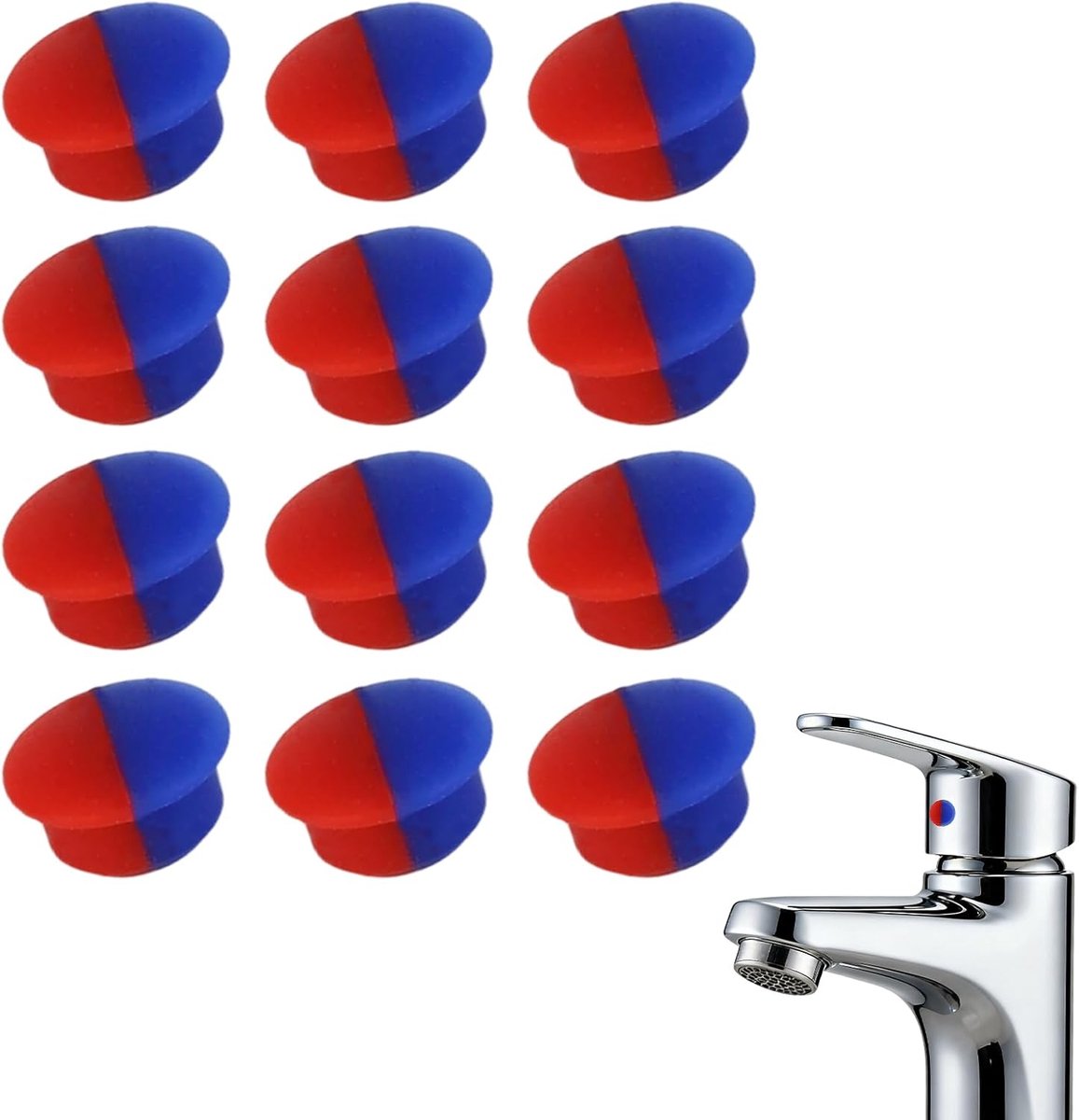 12st Heet en Koud Water Kraan Indicator, Silicone Kraan Index Knoppen voor 7mm Gaten Rood & Blauw Temperatuur Indicator Doppen voor RP53458 Keuken Badkamer