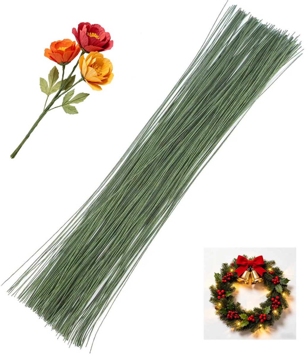 200 pcs florist wire，floral wire | 0.5mm x 36cm, craft wire, flower stems for DIY wreath-making, flower arranging, craft bouquets and wedding bouquet decorations、Bridal headpieces