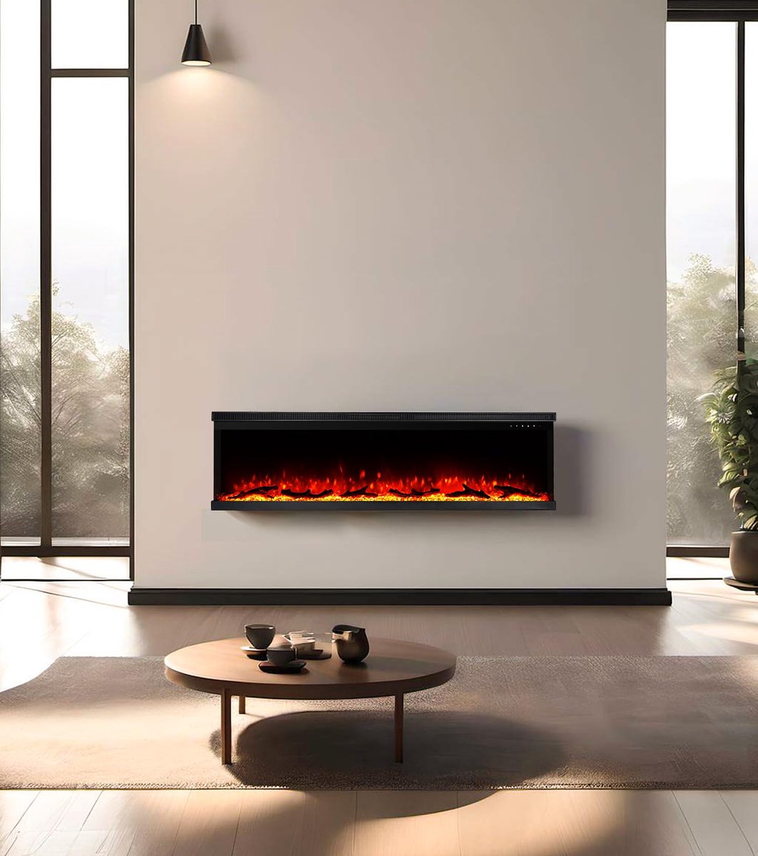 SnelShoppen - Luxe Elektrische Open Haard 3-Zijdig met 3 Installatiemogelijkheden, Inbouw Haard, Multi-Media Muur, Elektrisch Vlameffect 9 Kleuren, Af