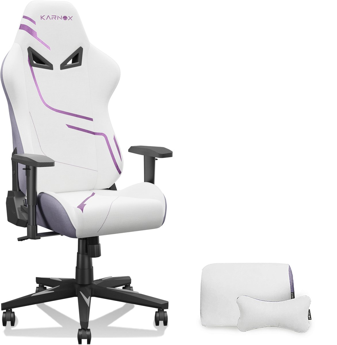 Ergonomische Gamingstoel Stoffen - Verstelbare Hoogte - Hoge Rugleuning - Met Hoofdsteun en Lendensteun - Racingstijl - Wit en Paars