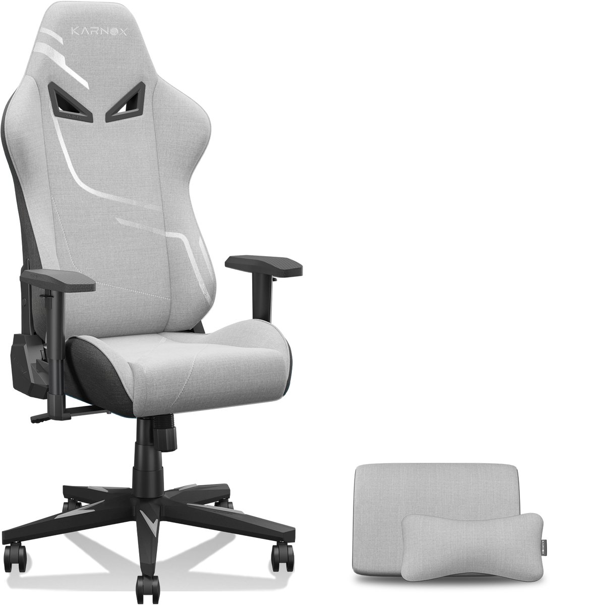 Ergonomische Gaming Bureaustoel Zilvergrijs - Hoge Rugleuning - Verstelbare Draaifunctie - Hoofd- en Lendensteun - Stoffen Bekleding - Racing Ontwerp