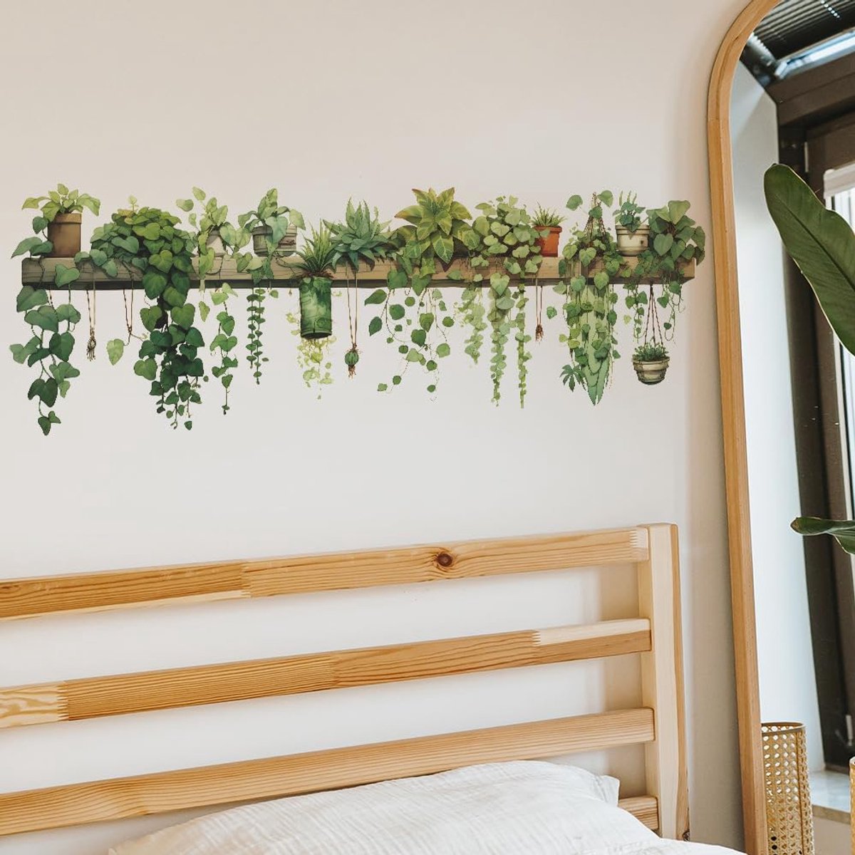 Muursticker Muursticker Groene Bladeren Planten Bloem Ranken Klimop Wijnstok Bloempot Muursticker Wanddecoratie voor Woonkamer Slaapkamer Hal Keuken Bar (B)