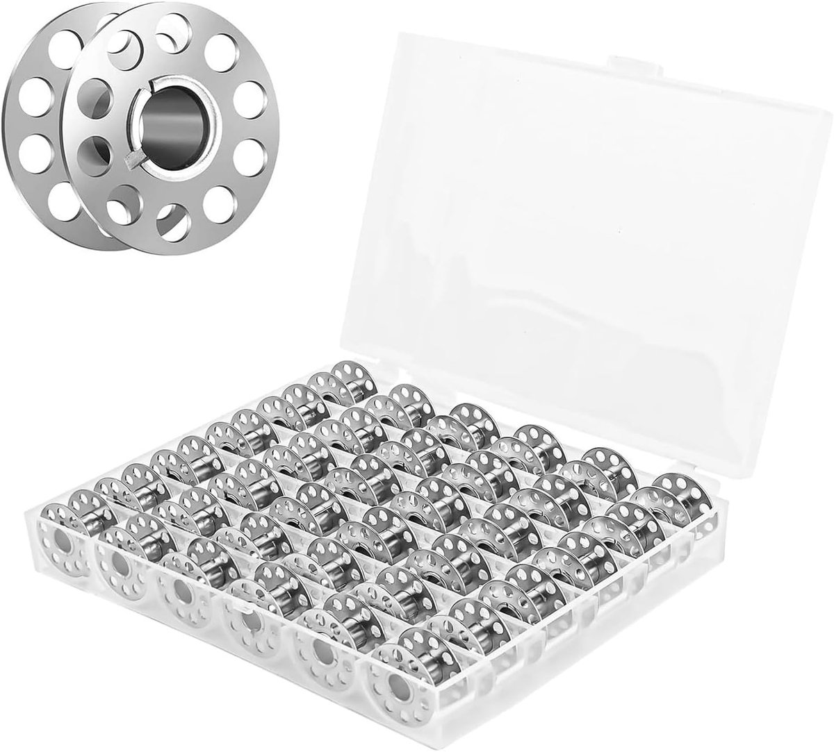 Spoelen voor Naaimachines (7 mm Binnendiameter) | Lege Spoelen met Transparante Opbergdoos, Universeel Compatibel, Naai-Accessoires voor Doe-Het-Zelf en Naaien