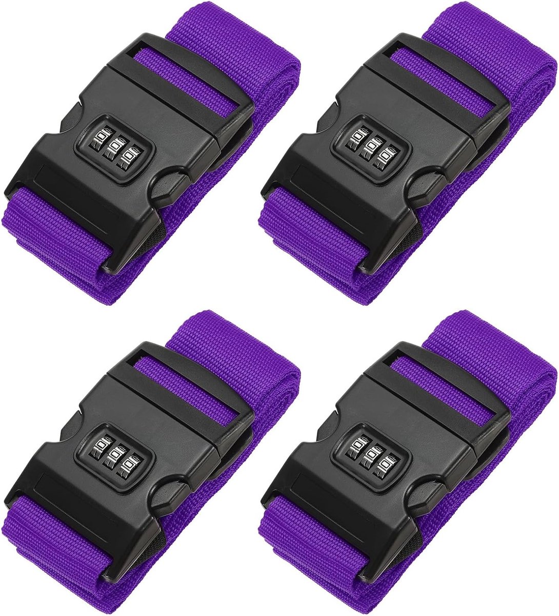 Bagageriemen, 4-pack kofferriemen, verstelbare bagageriemen met combinatieslot, TSA goedgekeurd voor bagage, koffers reizen, paars
