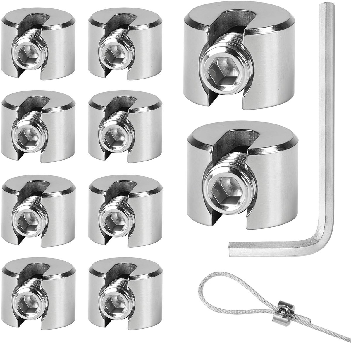 10 stuks kabelklemmen van roestvrij staal 5 mm M10, roestvrij stalen kabelklemmen met zeshoekige sleutel, klemclip voor metalen kabel, waslijnspanner, kabelspanner