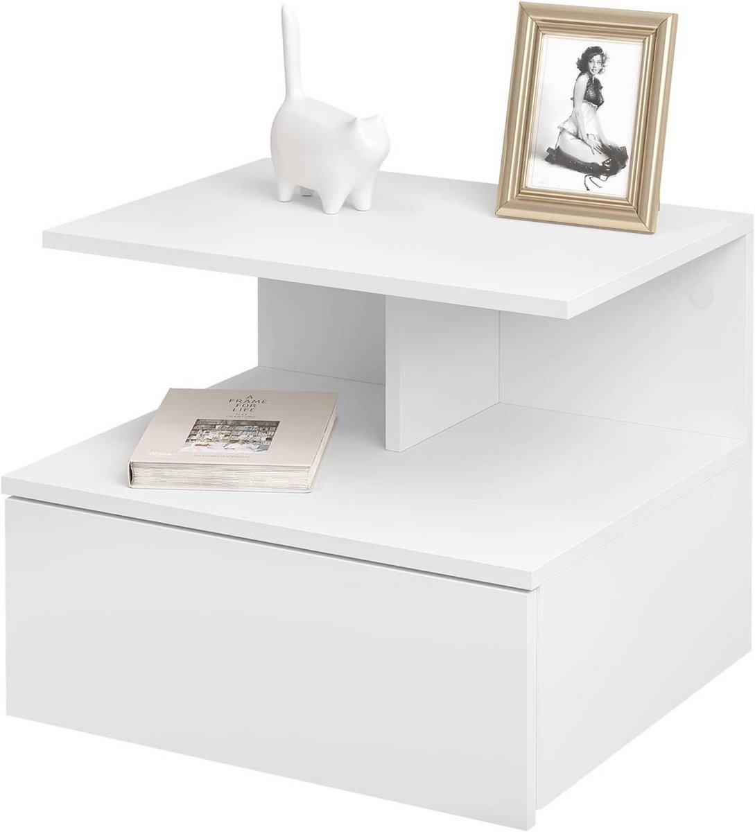 SureDeal® - hangend - Nachtkastje - Wandplank - Lade - Open vak - Houtmateriaal - 40x35x31 cm - Wit