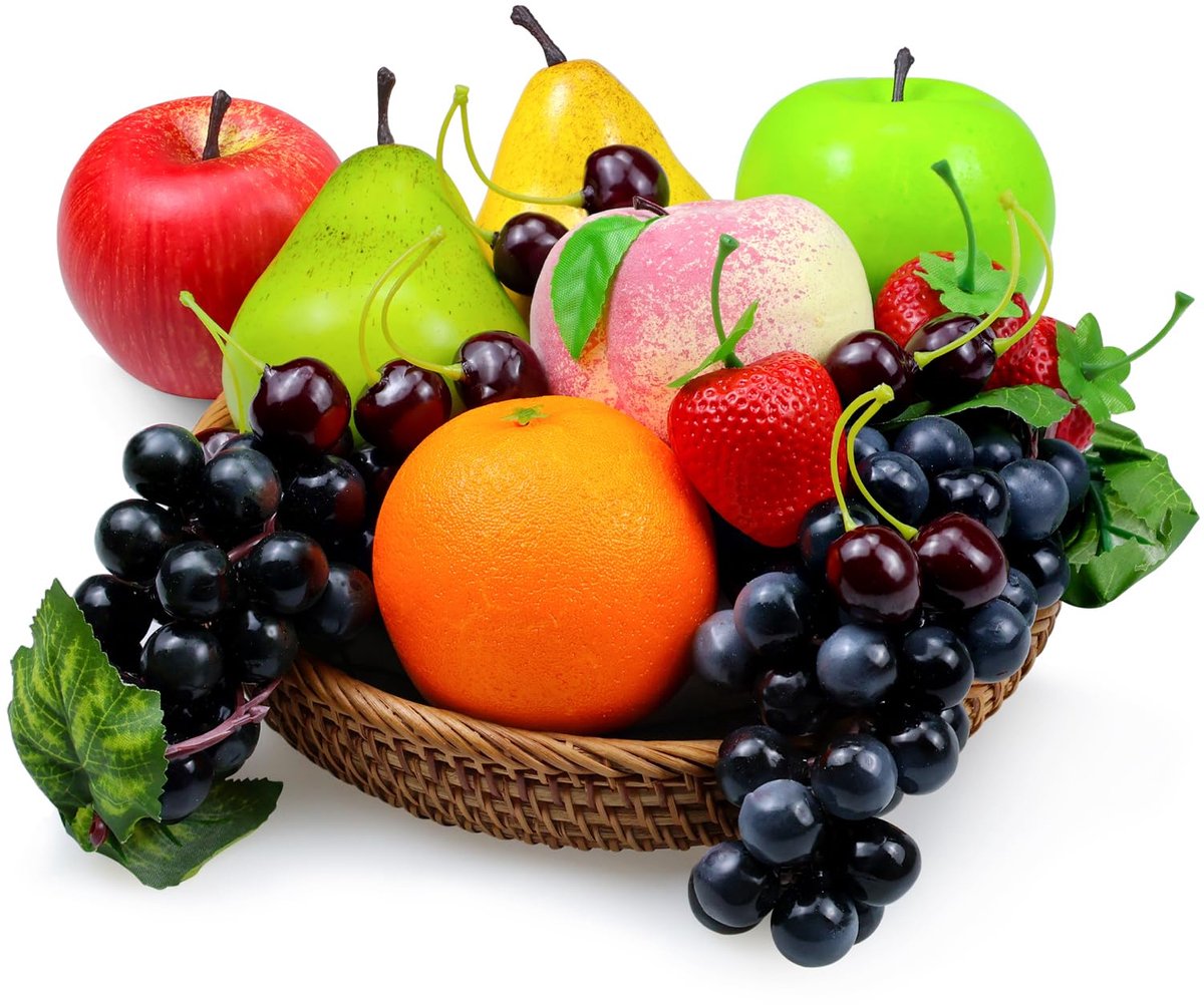 Fruit, Kunstfruit voor Decoratie in de Keuken, Fruit voor op de Eettafel, Realistisch Nepfruit, Appels, Perziken, Sinaasappels, Druiven, Peren