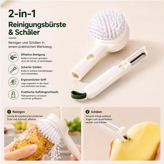 Keukenborstel van kunststof, veelzijdige groenteborstels, handgemaakte reinigingsborstel met handvat, paddenstoelborstel, voor potten, pannen, groenten, fruit, zacht borstelmateriaal, beschermt — afbeelding 2