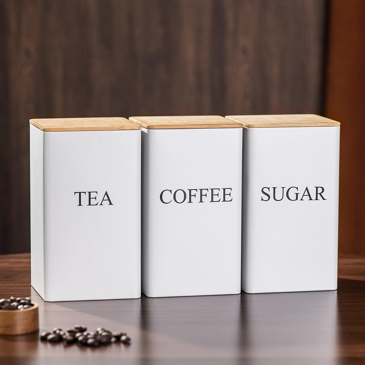 Koffie Suiker Canisters Set Wit, 1000ML 3 Stuks Metalen Canister Opslagpot Container Set