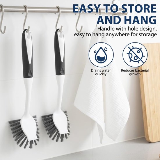 Afwasborstel,2 stuks Duurzame Borstel Keukenborstel, Antislip Handgreep met Schraper, voor Keuken, Badkamer, Tegels en Pannen met Ergonomische Grip,Zwart — afbeelding 4