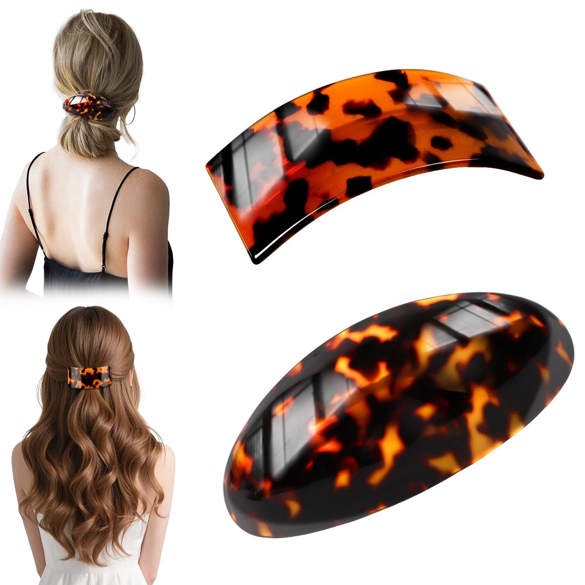 Haarklemmen, 2 stuks, 7,5 x 4 cm, middelgrote Franse haarspeld, antislip klauwclip, acetaat, haarklemmen voor dames, sterke grip, bananenclips voor vrouwen, Updo Bun, lang dik haar (rood barnsteen)