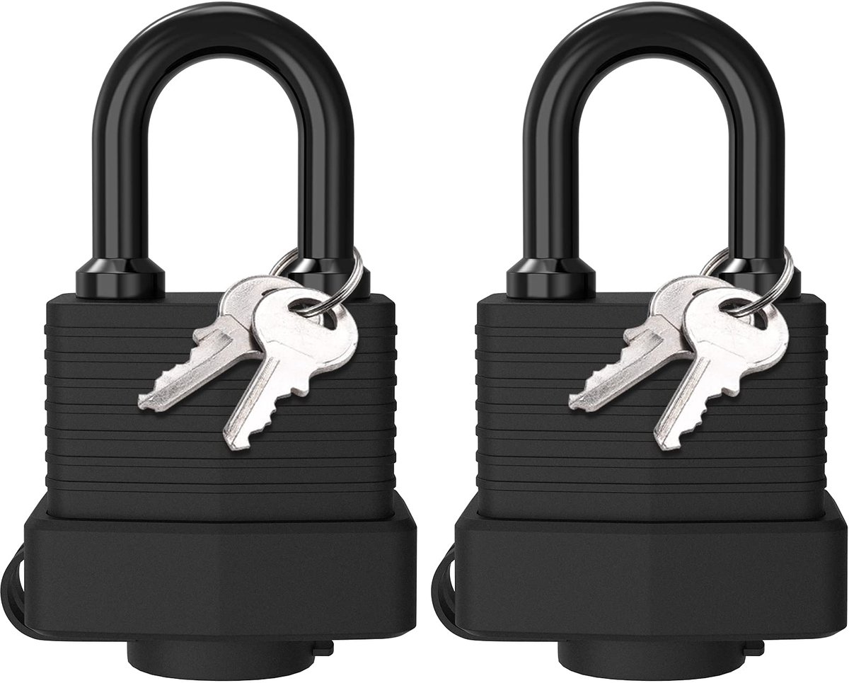 Hangslot,[2 Stuks] Gelamineerd Slot dat Effectief Geweld Weerstaat, Slijtvast en Duurzaam Buitenshuis Hangslot met Sleutels, voor Huis, Tuinhuis, Garage, Poortbeveiliging