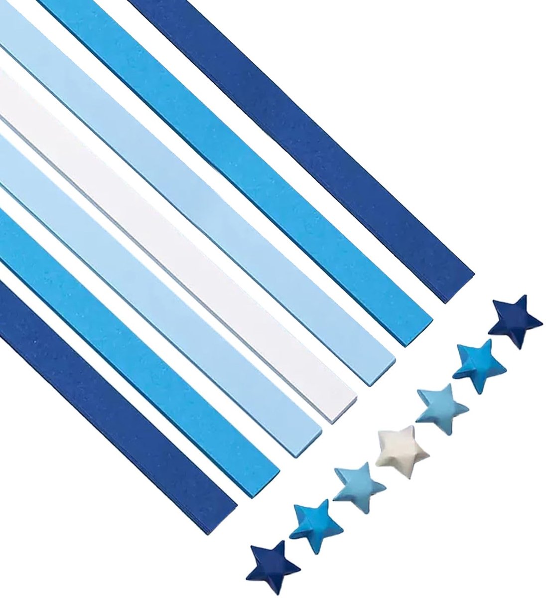 1350 papieren stroken in stervorm, 7 hele sterrenbeelden bedrukt, origami-papieren strepen, gelukspapieren strips (blauw, 1350 stuks)
