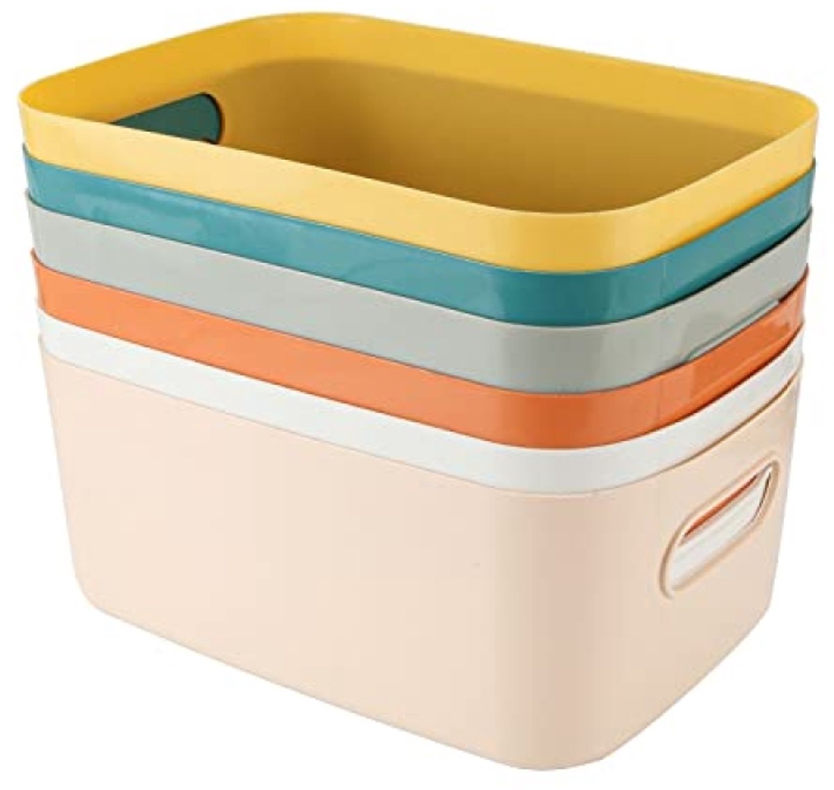 Huis Geluk 6 stuks plastic opbergdozen met handgrepen, 24 x 16 x 9 cm, opbergmanden voor keuken, kast, kantoor, badkamer en speelgoed