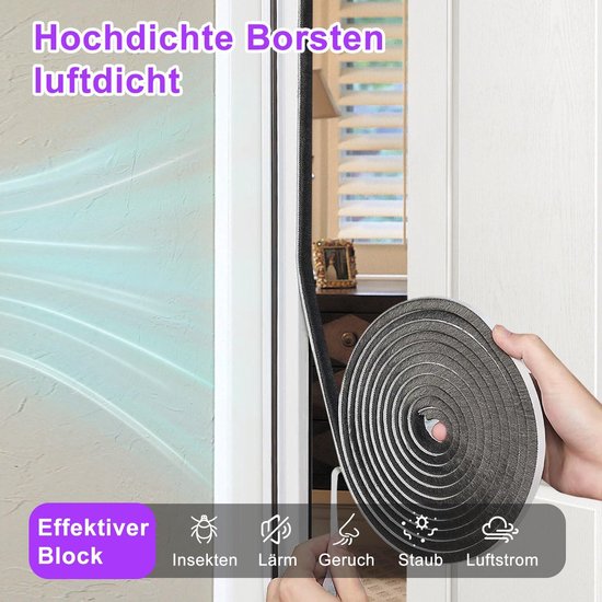 zelfklevend, insectenbescherming, grijs, 9 x 23 mm, 10 m, voor rolgordijnen, borstelafdichtingen, schuifdeuren, afdichtingsborstel, zelfklevend voor ramen, deuren en kasten — afbeelding 3