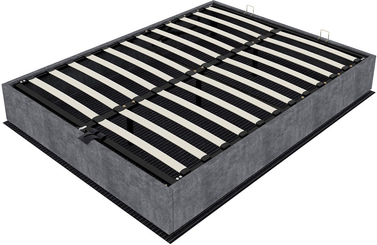 COVREO Bedframe met gasveerfunctie – 140x200 cm – Slaapplaats met lattenbodem – Meubel zonder hoofdbord – Grijs - zonder matras