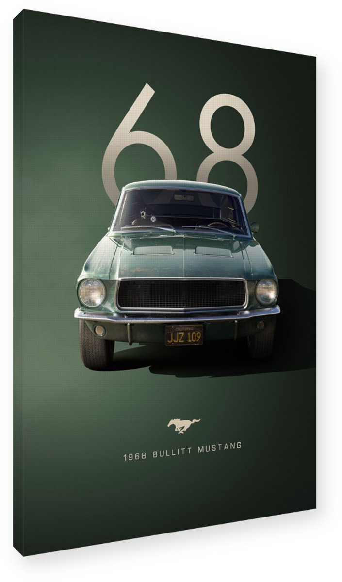 Bullitt Mustang 1968 Schilderij Canvas op Frame 40x60 cm - Wanddecoratie Auto Kunstdruk Muurdecoratie, Bullitt Mustang 1968