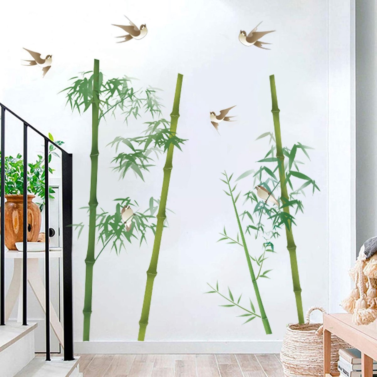 Dailygoods - Muurstickers - Bamboe Muursticker - Verwijderbare Deco Stickers - Decoratie voor Slaapkamer en Woonkamer - Vogels en Bomen - Creatieve Wa...