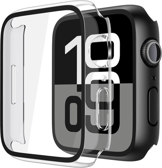 Transparante beschermhoes voor Apple Watch, die de randen en het scherm bedekt.